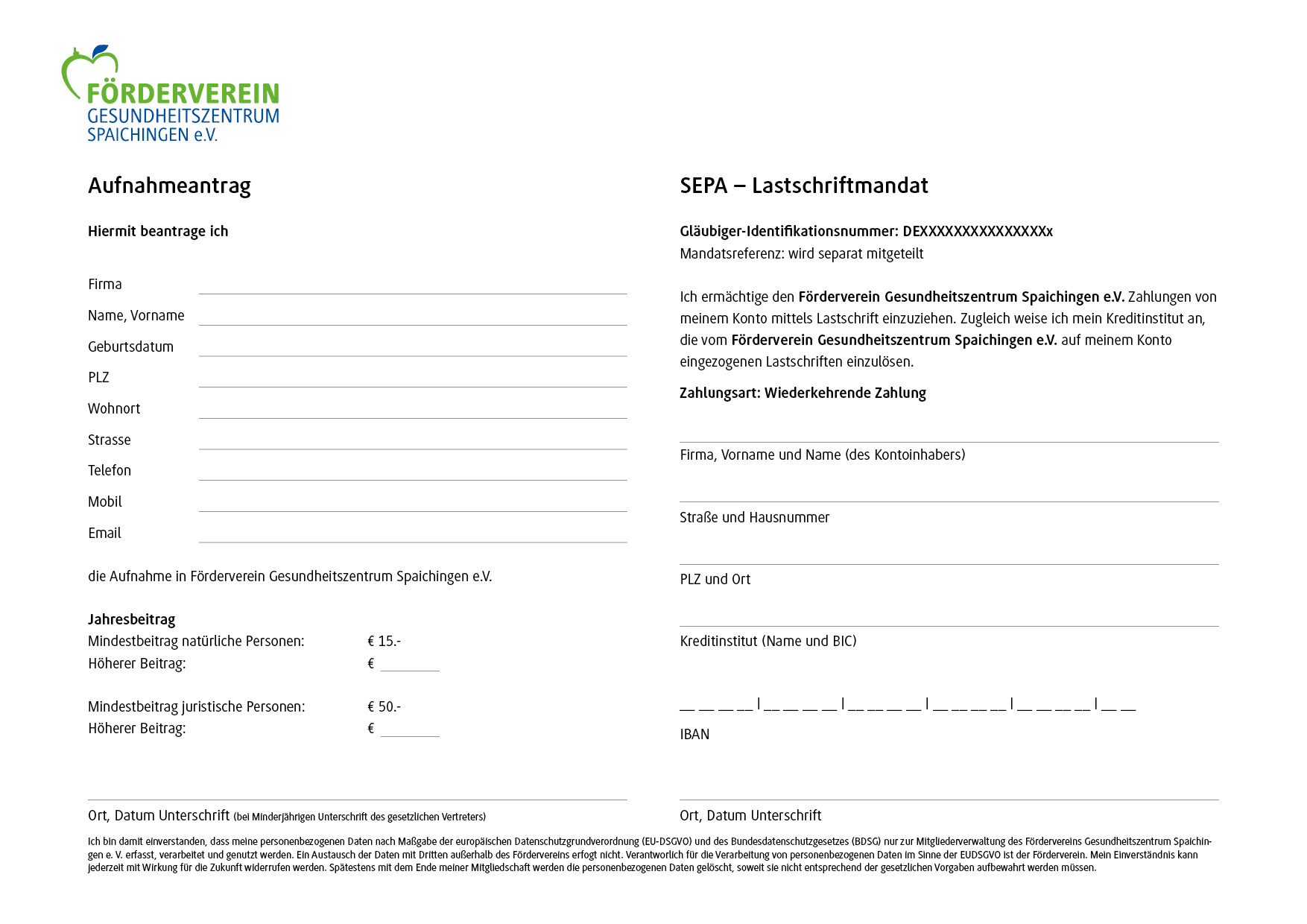 Aufnahmeantrag Förderverein Gesundheitszentrum Spaichingen e.V